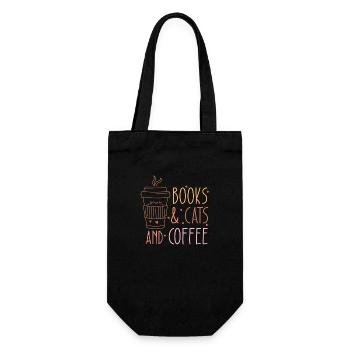 Books & Cats and Coffee - Geschenkbeutel für Flaschen - Schwarz - Vorne