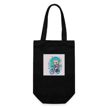 Katze auf Fahrrad - Geschenkbeutel für Flaschen - Schwarz - Vorne