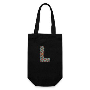 Letter L- boho design, Colorful monogram - Gift Bag for Bottles - black - Front