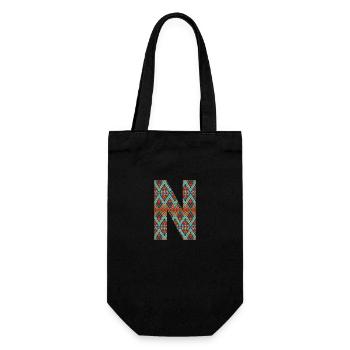 Letter N- boho design, Colorful monogram - Gift Bag for Bottles - black - Front