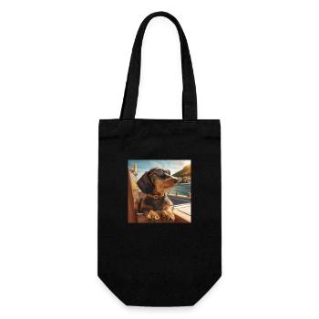 Rauhaardackel mit Sonnenbrille im Urlaub - Geschenkbeutel für Flaschen - Schwarz - Vorne