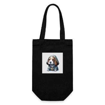 Beagle im Hoodie - Geschenkbeutel für Flaschen - Schwarz - Vorne