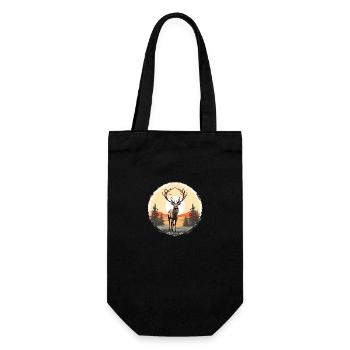 Hirschgeweih Evergreen Retro Sonnenuntergang - Geschenkbeutel für Flaschen - Schwarz - Vorne