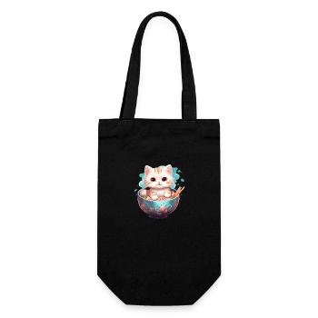 Kawaii Cat with a bowl of ramen - Gift Bag for Bottles - black - Front