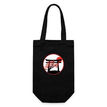 Serene Sunset: Torii Gate and Cherry Tree - Gift Bag for Bottles - black - Front