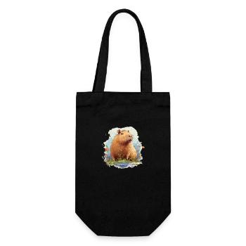 Capybara - süß - Trend - Wasserschwein - Geschenk - Geschenkbeutel für Flaschen - Schwarz - Vorne