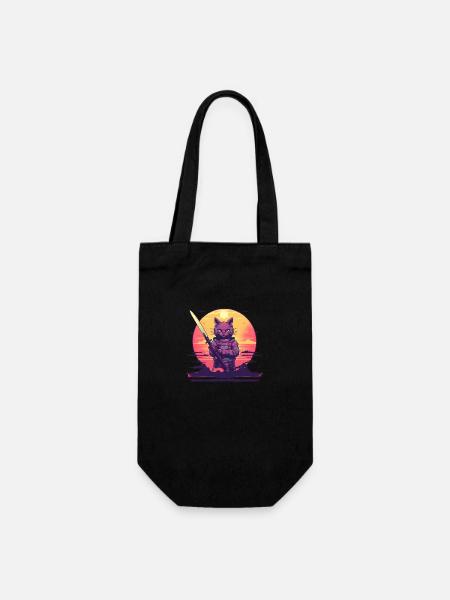 Synthwave samurai Cat sunset - Geschenkbeutel für Flaschen - Schwarz