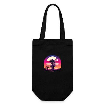 Synthwave Astronaut Space Sunset - Geschenkbeutel für Flaschen - Schwarz - Vorne