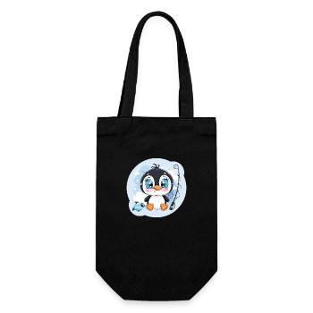 Niedlicher Baby Pinguin mit einer Angel - Geschenkbeutel für Flaschen - Schwarz - Vorne