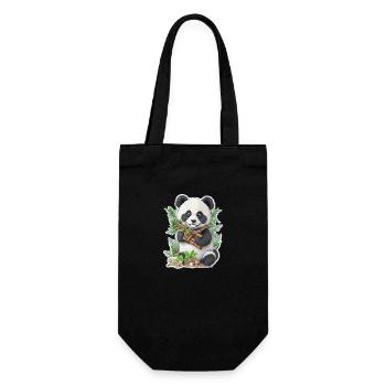 Panda Bär ißt Bambus - Geschenkbeutel für Flaschen - Schwarz - Vorne