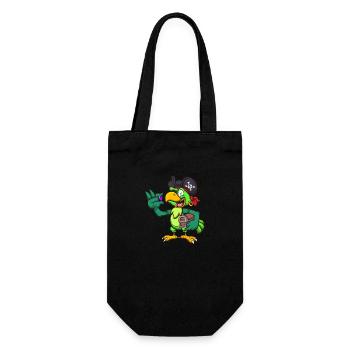 Piratenpapagei mit Schatz - Geschenkbeutel für Flaschen - Schwarz - Vorne