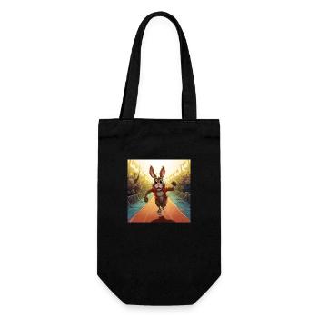 Lustighausen -Marathon Hase im Comic Stil - Geschenkbeutel für Flaschen - Schwarz - Vorne