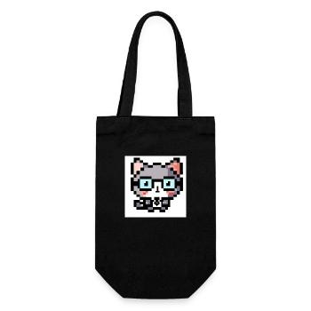 Katze Professor Lehrer, Laborant, Brille, pixelart - Geschenkbeutel für Flaschen - Schwarz - Vorne