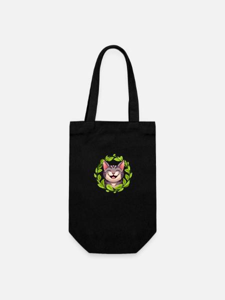 Chat dans un cercle de feuilles - Sac à bouteille - noir