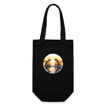 Zwei Frösche genießen den Sonnenuntergang - Geschenkbeutel für Flaschen - Schwarz - Vorne