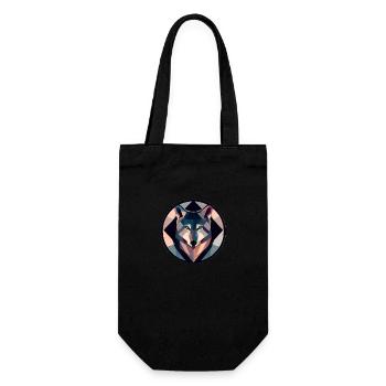 Geometrisch. Wolf auf buntem Hintergrund - Geschenkbeutel für Flaschen - Schwarz - Vorne