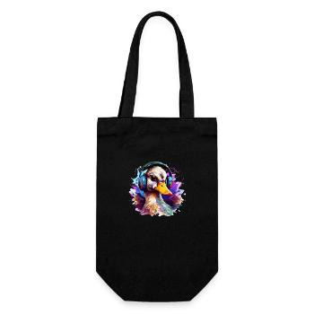 Funky Ente mit Kopfhörer Graffiti-Style - Geschenkbeutel für Flaschen - Schwarz - Vorne