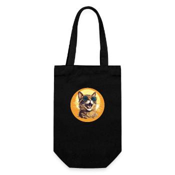 Coole und lachende Katze mit Sonnenbrille - Geschenkbeutel für Flaschen - Schwarz - Vorne