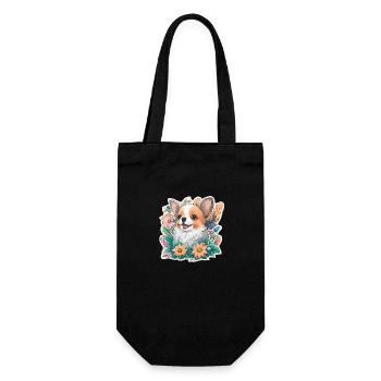 Hundewelpen in den Blumen - Geschenkbeutel für Flaschen - Schwarz - Vorne