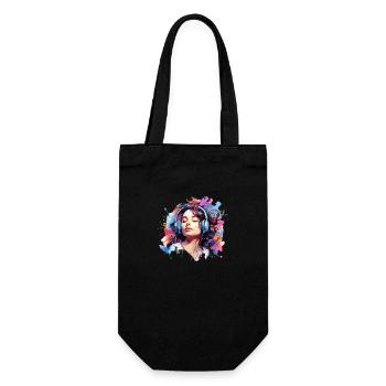 Woman listening to music with headphones - Gift Bag for Bottles - black - Front