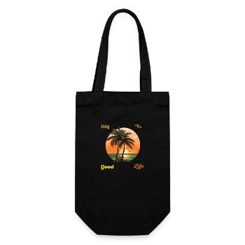 Palmenstrand „Living the good life“ mit Sunset - Geschenkbeutel für Flaschen - Schwarz - Vorne