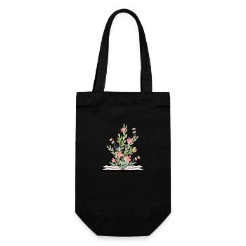 Open Book with growing Flowers - Gift Bag for Bottles - black - Front