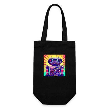 Pop Art Style Roboter aus einer Stereo Anlage - Geschenkbeutel für Flaschen - Schwarz - Vorne