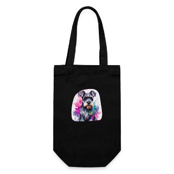 Farbenfroher niedlicher Zwergschnauzerhund in Aquarellfarben - Geschenkbeutel für Flaschen - Schwarz - Vorne