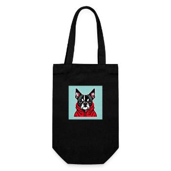 Boston Terrier im roten Kapuzenpullover - Geschenkbeutel für Flaschen - Schwarz - Vorne