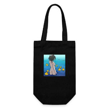 Nackte Frau im Wasser mit Gummienten - Geschenkbeutel für Flaschen - Schwarz - Vorne