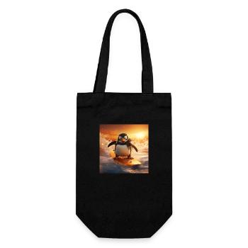 Pinguin riding on waves - Geschenkbeutel für Flaschen - Schwarz - Vorne