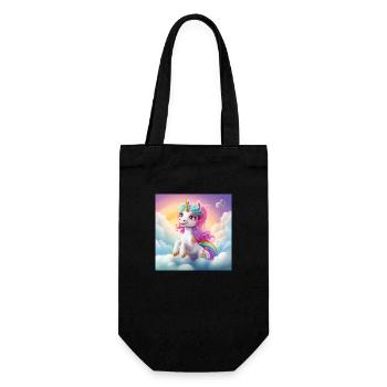 colorful cute unicorn above the clouds - Geschenkbeutel für Flaschen - Schwarz - Vorne