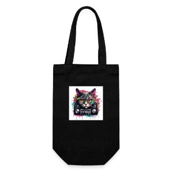 Music Cat - Geschenkbeutel für Flaschen - Schwarz - Vorne
