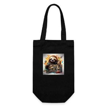 Faultier 90er - Geschenkbeutel für Flaschen - Schwarz - Vorne