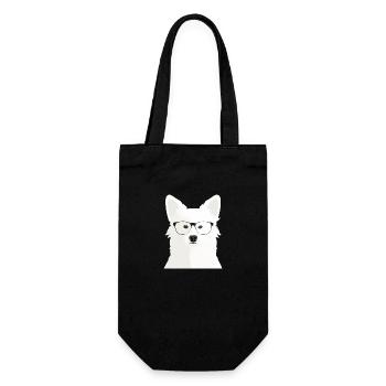 Cleverer Weisser Schäferhund mit Brille - Geschenkbeutel für Flaschen - Schwarz - Vorne
