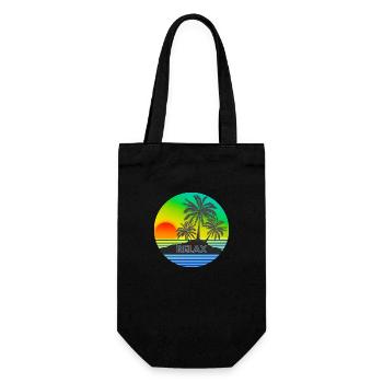 RELAX mit Sonnenuntergang und Palmen Urlaubsmotiv - Geschenkbeutel für Flaschen - Schwarz - Vorne