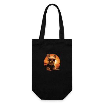 Yorkshire Terrier mit Sonnenbrille - Geschenkbeutel für Flaschen - Schwarz - Vorne