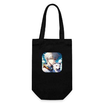 Anime Boy und Weißer Manga Schäferhund - Geschenkbeutel für Flaschen - Schwarz - Vorne