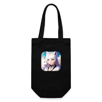 Anime Neko Girl und süßer weißer Hund - Geschenkbeutel für Flaschen - Schwarz - Vorne