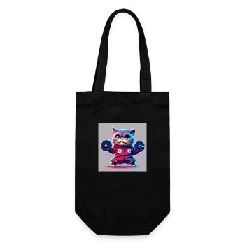 cute funny cat illustration lifting weight workout - Gift Bag for Bottles - black - Front