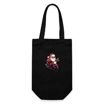 Funny cartoon Santa Clause on motorcycle - Gift Bag for Bottles - black - Front