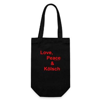 DaBeat´s: Love, Peace & Kölsch - Geschenkbeutel für Flaschen - Schwarz - Vorne