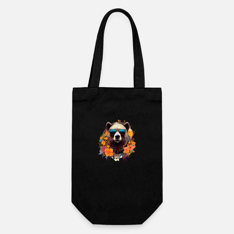 cooler bunter Bär mit Sonnenbrille und Blumen - Geschenkbeutel für Flaschen - Schwarz