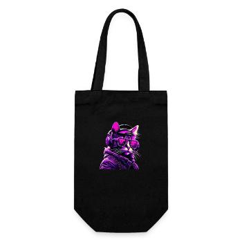 Techno Katze Neon - Geschenkbeutel für Flaschen - Schwarz - Vorne