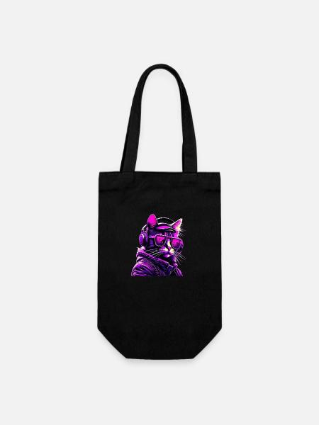 Techno Cat Néon - Sac à bouteille - noir