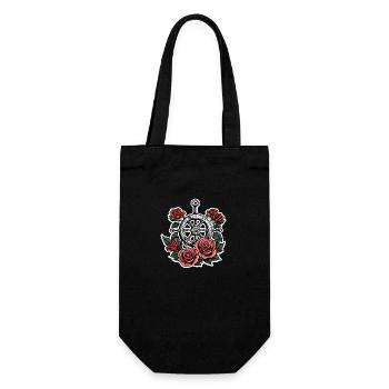 Steuerrad / Anker / Rosen / Ahoi / Schiff / Boot - Geschenkbeutel für Flaschen - Schwarz - Vorne