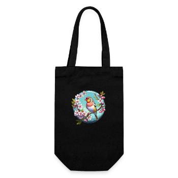 Pinson zébré sur une branche de cerisier en fleurs - Sac à bouteille - noir - Devant