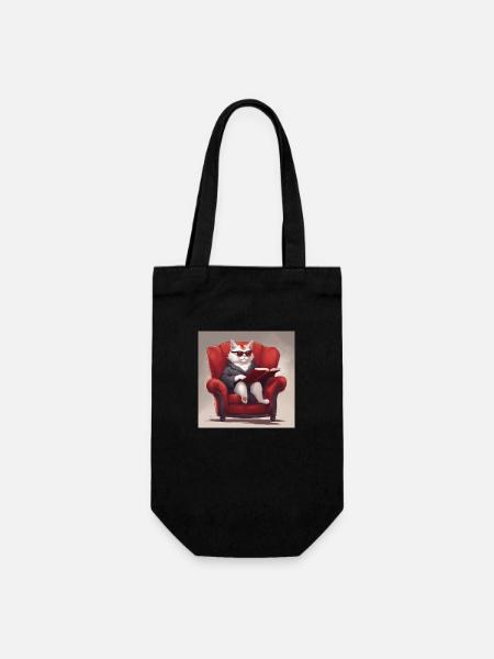 Chat blanc rouge dans un fauteuil avec un manteau - Sac à bouteille - noir