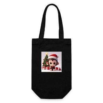 Niedlicher Affe zu Weihnachten - Geschenkbeutel für Flaschen - Schwarz - Vorne