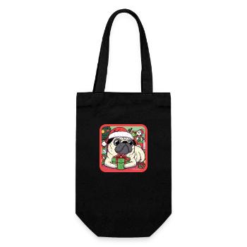 Weihnachts-Nikolaus-Mopshund - Geschenkbeutel für Flaschen - Schwarz - Vorne